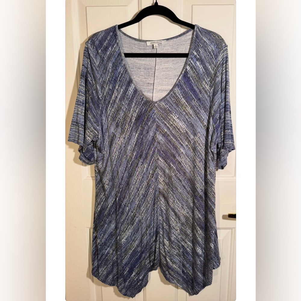 ROSE + OLIVE Blue Green Black Print Shortsleeved Womens Tunic Top 3X